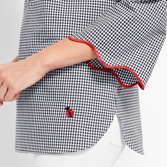 Talbots MP Oprah Magazine Embroidered Popover Top Gingham Scalloped Bell Sleeve - Picture 10 of 10